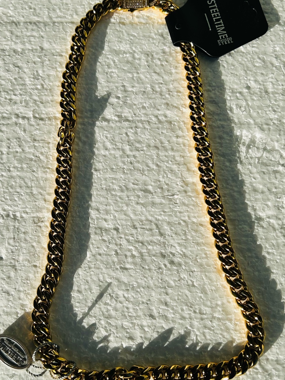 Steel Time Gold-Tone Cuban Link Chain Necklace for Men
